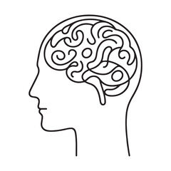 Human Brain Inside Head Silhouette Line Art Psychology Design