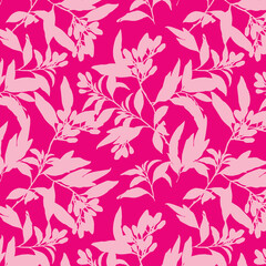Fototapeta premium Simple monochrome two-color seamless pattern with flowers silhouette.