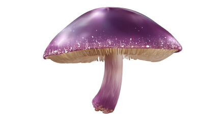 Realistic Purple Mushroom with Shiny Dome Cap Transparent Background