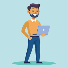 Young Man Using Laptop Concept Vector Illustration