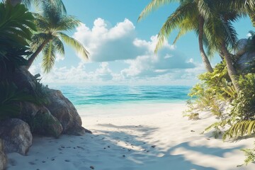 Tropical Beach with Palm Tree and White Sand