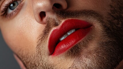 Fototapeta premium Man with Red Lipstick