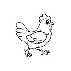 cute hen walks, cartoon coloring book