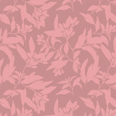 Simple monochrome two-color seamless pattern with flowers silhouette.