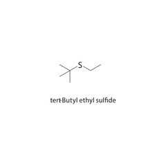 tert-Butyl ethyl sulfide skeletal structure. Sulfide compound schematic illustration. Simple diagram, chemical formula.