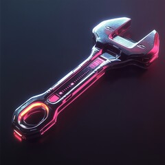 Futuristic Wrench: A sleek, technologically advanced wrench, illuminated by a vibrant neon glow, represents the tools of tomorrow and the precision of modern engineering.