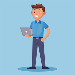 Young Man Using Laptop Concept Vector Illustration