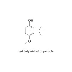 Fototapeta premium tert-Butyl-4-hydroxyanisole skeletal structure. Phenol ether antioxidant compound schematic illustration. Simple diagram, chemical formula.