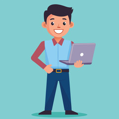 Young Man Using Laptop Concept Vector Illustration