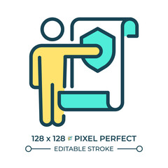 Freedom from state and personal interference in rights pixel perfect line color icon. Documented human safety. Isolated vector illustration. Flat colorful symbol design. Editable stroke