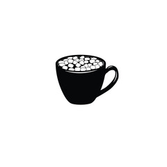 A mug of hot chocolate with marshmallows silhouette on white background