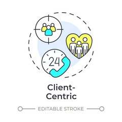 Client centric multi color concept icon. Customer satisfaction, experience. Target audience. Round shape line illustration. Abstract idea. Graphic design. Easy to use in infographic, presentation