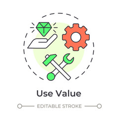 Use value multi color concept icon. Usability, efficiency. Product function, service development. Round shape line illustration. Abstract idea. Graphic design. Easy to use in infographic