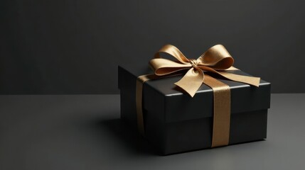 A luxuriously wrapped, dark gift box with a golden ribbon, perfect for a special occasion