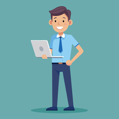 Young Man Using Laptop Concept Vector Illustration