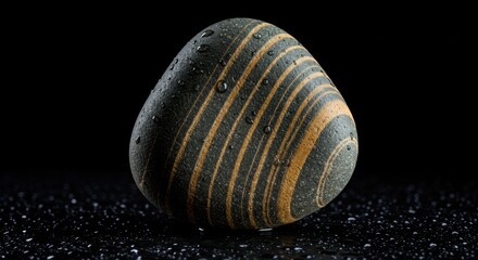 Smooth River Stone with Natural Striations on Dark Surface