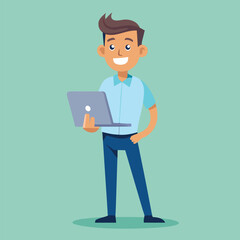 Young Man Using Laptop Concept Vector Illustration