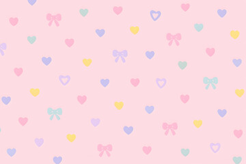 Kawaii pastel hearts and ribbons seamless pattern soft pink background cute graphic design minimal aesthetic