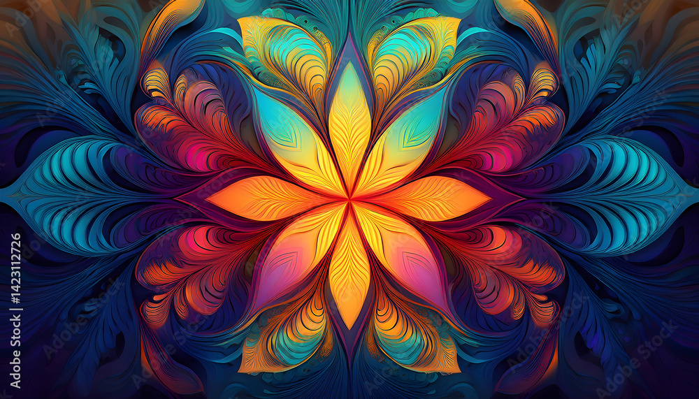 Poster Vibrant abstract floral design with intricate patterns and colors