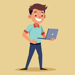 Young Man Using Laptop Concept Vector Illustration