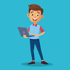 Young Man Using Laptop Concept Vector Illustration