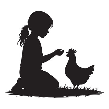 girl feeding chicken silhouette on grass clip art preview