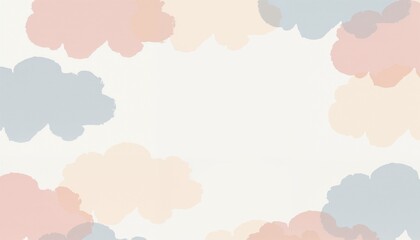 Gentle watercolor cloud pattern in soft pastel colors on white background with copy space
