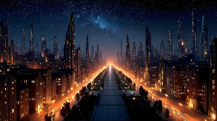 Fototapeta premium Neon-Lit Digital City Skyline at Night