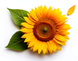Sunflower with leaf on white background