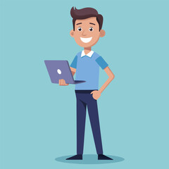 Young Man Using Laptop Concept Vector Illustration