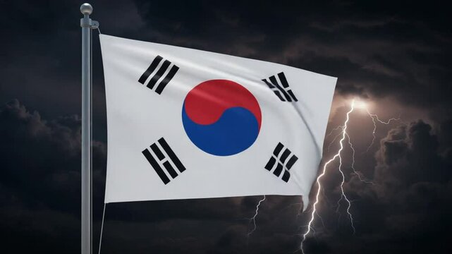 South Korea Flag in Stormy Weather