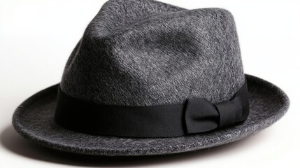 Gray fedora hat with black ribbon