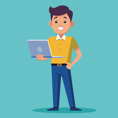 Young Man Using Laptop Concept Vector Illustration