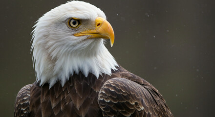 Obraz premium Eagle Portrait Looking Right with Detailed Feathers and Sharp Gaze