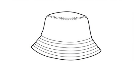 Outlined Black and White Bucket Hat Illustration