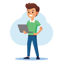 Young Man Using Laptop Concept Vector Illustration