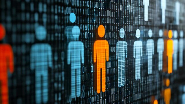 Digital People Icons with Binary Code Background