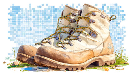 A pair of well worn old leather hiking boots used to protect your feet when walking in the mountains is