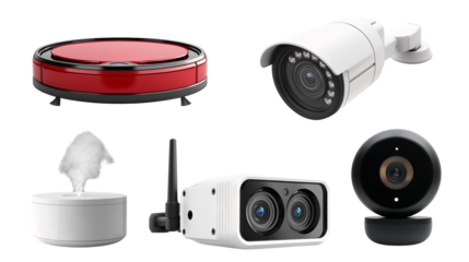 Smart home devices for convenience and security, PNG, created with Generative AI