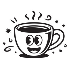 logo design template and graphic elements for advertising, branding, posters and banners, funny cartoon illustrations with smiling character, coffee cup mascot, print and sticker Vector