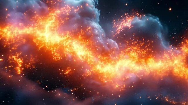 Exploring the beauty of cosmic fireworks through vibrant orange flames and shimmering stars in a breathtaking celestial display
