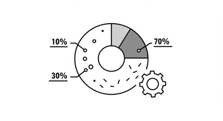 Simple Line Art Donut Chart with Percentage Labels and Gear Icon