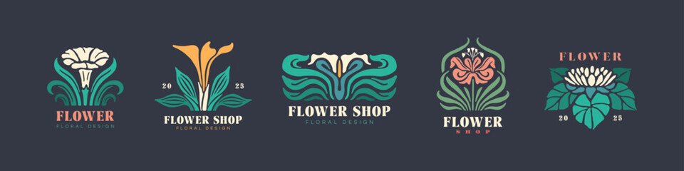 Flowers vintage logo set
