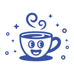 logo design template and graphic elements for advertising, branding, posters and banners, funny cartoon illustrations with smiling character, coffee cup mascot, print and sticker Vector