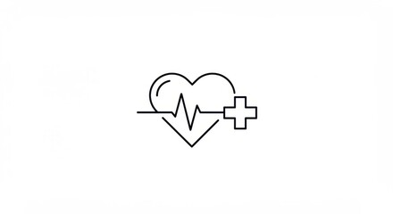 Minimalist Heart with Heartbeat and Cross Icon