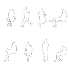 Linear silhouettes of seated people, designed for use in architectural plans, sections, and layouts.	
