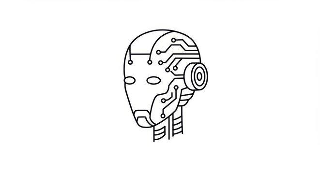 Simple Line Art Robot Head with Circuit Lines