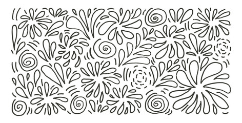 Firework black line hand drawn set. Party firecrackers and splashes in doodle style isolated on white background. Carnival scribble decoration. Vector illustration by pencil and chalk.