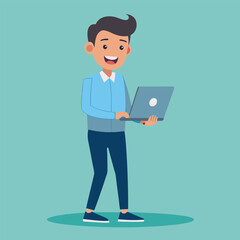 Young Man Using Laptop Concept Vector Illustration