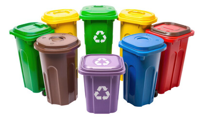 Colorful Recycling Bins for Waste Management and Environmental Awareness in Urban Setting